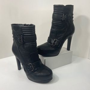Nine West Disheveled Black Platform Heel leather black motto inspired ankle boot